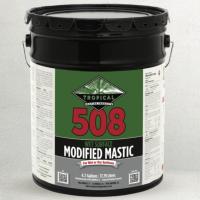 "Tropical Roofing Products 508 Wet Surface Modified Mastic applied on wet roof surface for leak repair"
